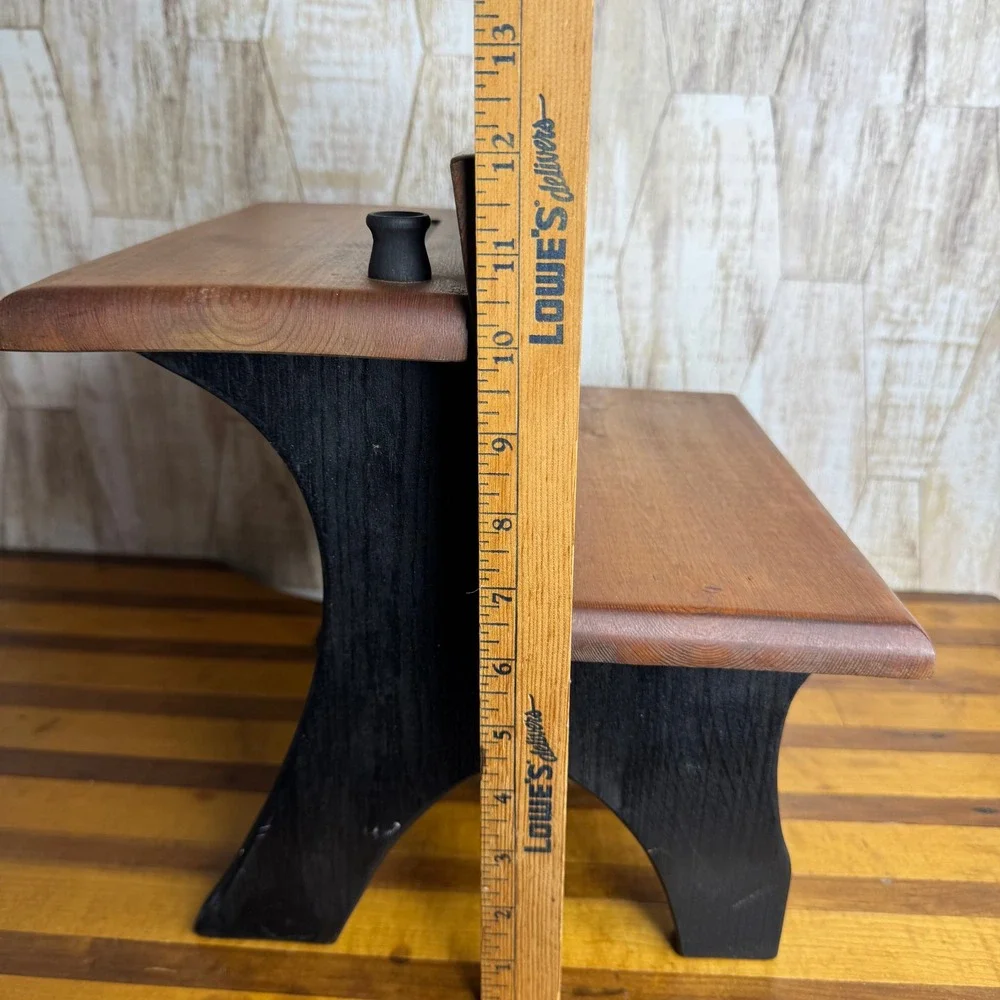 Vintage Miniature Wooden School Desk Inkwell Slot Doll Display Brown Black Wood
